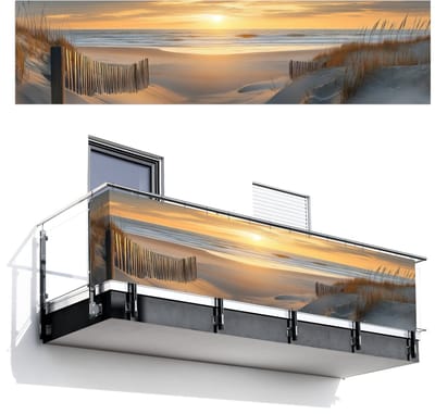 Balkonscherm 500x120 cm - Balkonposter Strand - Duinen - Zonsondergang - Balkon scherm decoratie - Balkonschermen - Balkondoek zonnescherm