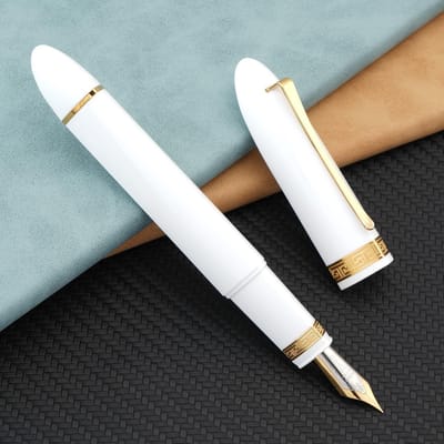 Elegante Driehoekige Piston Vulpen met EF Nib, Witte Gouden Hars, Perfect voor Kantoor en Cadeau