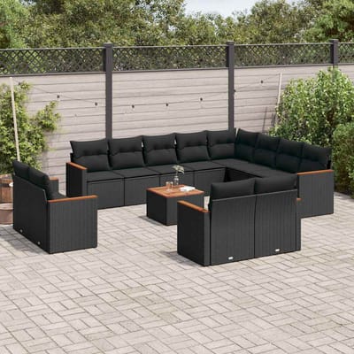vidaXL - 13-delige - Loungeset - met - kussens - poly - rattan - zwart