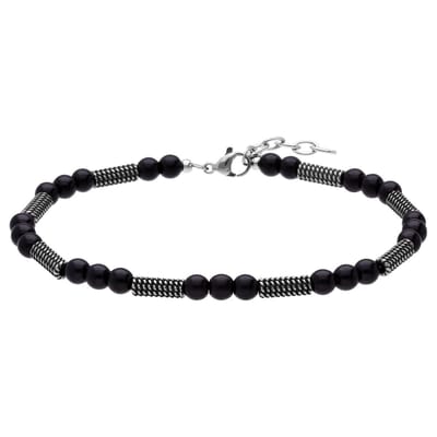 Lucardi - Heren Stainless steel herenkralenarmband zwarte schelpparel - Armband - Staal - Zilverkleurig - 21.50 cm