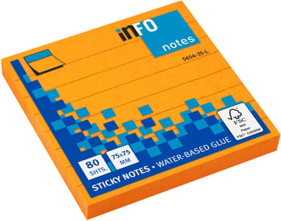 Info sticky notes - Brilliant - 80 vel - 75x75mm - gelinieerd - oranje - IN-5654-35-L