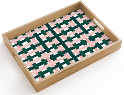 Dienblad hout 40x30 cm - Schootdienblad - Vlechtpatroon - Groen - Roze - Grafisch - Borrelplank rechthoek - Plateau dienbladen