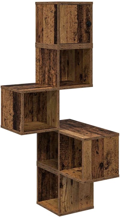 vidaXL - Muur - Hoekplank - Oud - hout - 48 - x - 48 - x - 120 - cm - Bewerkt - hout