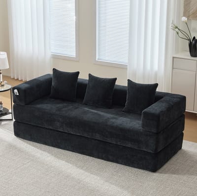 DESMIU Slaapbank 198 X 79 X 60 Cm - Modulair En Vrij Combineerbaar Met Zijvakken En Antislip Onderzijde - Voor Woonkamer En Speelruimte - Chenille Zwart
