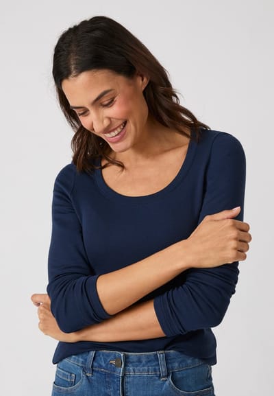 Damart - Fijn geribde T-shirt Thermolactyl Sensitive, vrije hals - Dames - Blauw - 34-36 (XS)