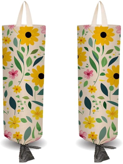 Allecto - Boodschappentas Houder - Herbruikbaar - Waterdicht - Gele Bloemen - Organizer voor Thuis en Keuken - Heavy Duty