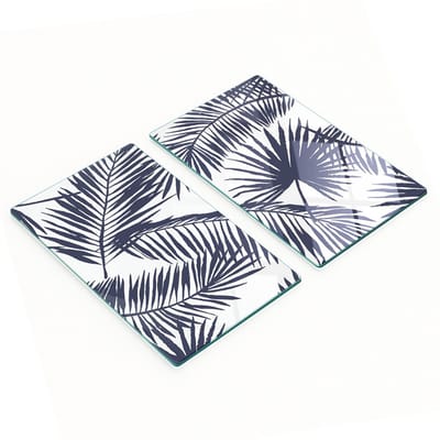 Decoratieve glazen snij- en serveerplanken met palmbladerenmotief, 2x30x52 cm