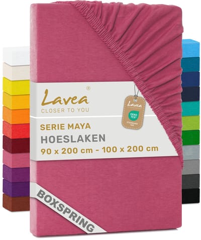 Lavea® Hoeslaken 90x200cm 100% Katoen – Hoge Hoek 35 cm voor Dikke Matrassen – met Elastiek Rondom in Jersey – voor Boxspring – Koraal