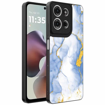 Geschikt voor Motorola Moto G56 Telefoonhoesje met Lichtblauw Goud Marmer Opdruk - TPU Backcover Case Lightblue Gold Marble Design - Smartphonica geschikt voor Motorola Moto G56