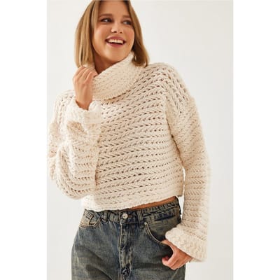 Gestreepte Kraag Cropped Trui