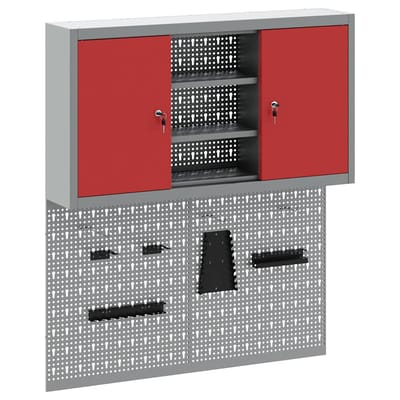 vidaXL - Gereedschapskast - Set - met - plank - 3 - st - Rood - Gepoedercoat - staal