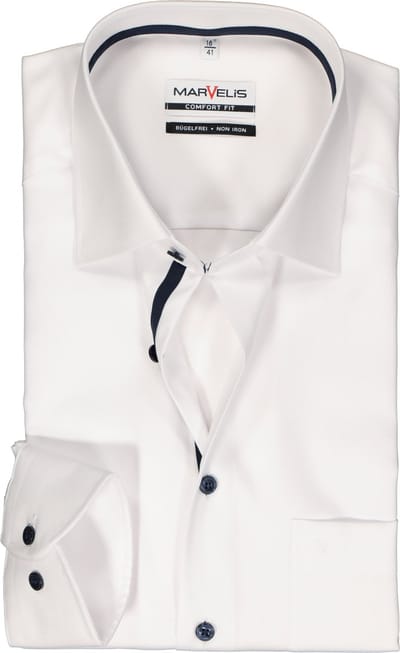 MARVELIS comfort fit overhemd - twill - wit - Strijkvrij - Boordmaat: 45