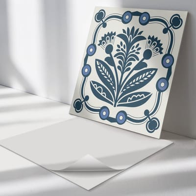 Wallfluent Vinyl Tegels - Bloemenpatroon met Bladeren Zelfklevende Vinyltegels - 30 cm x 30 cm - Marine Vinyl Tegels - 9 stuks - Vierkant PVC Tegels - Bloemen en Planten Plaktegels - Vloer Tegels PVC - Plaktegels Keuken en Badkamer
