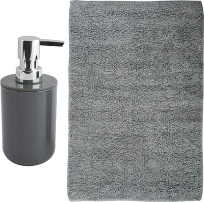 MSV badkamer droogloop mat - Napoli - 45 x 70 cm - met bijpassend zeeppompje - donkergrijs