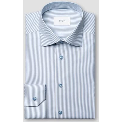 Eton Overhemd Soft Cotton Tencel Stripe Pattern Licht Blauw / male