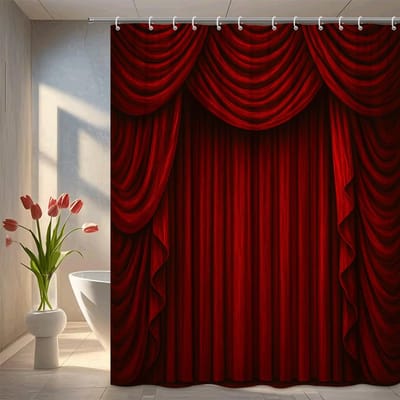Roodfluweel Theatergordijn Douchegordijn Dramatische Podiumgordijnen Elegante Luxe Badkamer Decor Waterdicht Eenvoudig te Installeren W60H190(CM)-1 Pcs gray