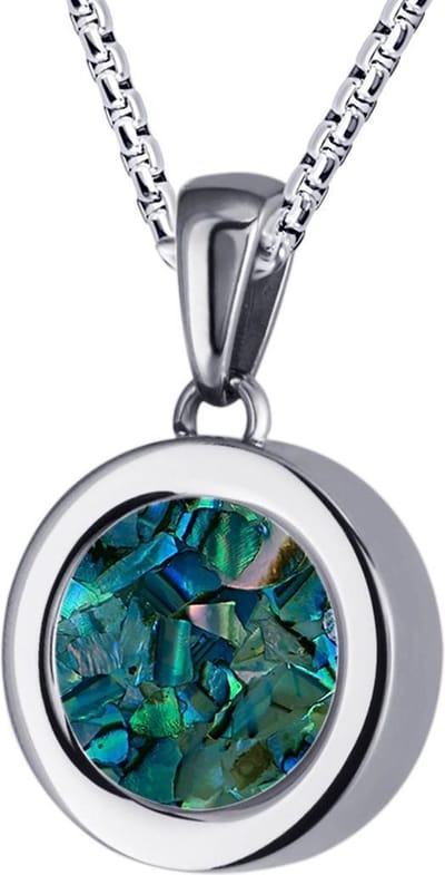 Quiges 12mm Mini Munt Hanger Zilverkleurig RVS Glans met Schelp Blauwe Vlokjes Munt en Box Ketting Ankerketting 42-46cm