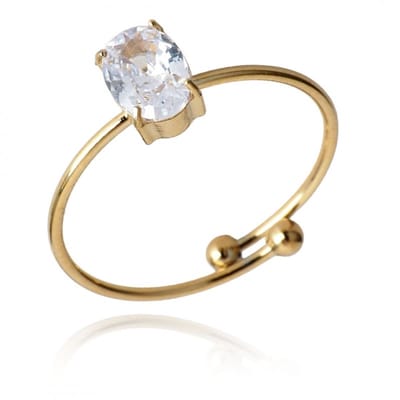 Ring met zirkonia steen verguld met 14k goud/ verjaardag cadeau/ sOwiesO shop/ elegant en luxe ring/ verstelbare ring/ roestvrij staal/ sieraad/