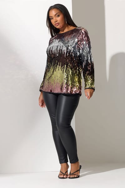 Yours London Roze Top Met Strik Op De Rug En Ombre Pailletten Size 42