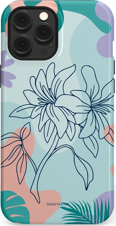 Casetastic Hoesje Geschikt voor Apple iPhone 12 Pro Max Magsafe - Stijlvolle Beschermende Duo-layer Case - Mint Bloemprint