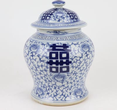 Fine Asianliving Chinese Gemberpot Blauw Wit Dubbele Blijdschap D23xH32cm