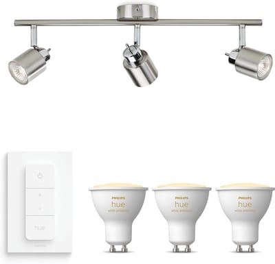 Philips Hue Meranti Opbouwspot (Mat Chroom) - Warm tot Koelwit Licht - Incl. Hue Dimmer Switch - Plafondspot met 3 Lichtpunten - GU10 - Hue White Ambiance