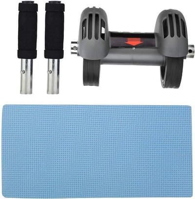 Buikspierroller Systeem - Fitness Wielen - Core Training - Dubbel Wiel Stabiliteit - Inclusief Kniepad - Grijs