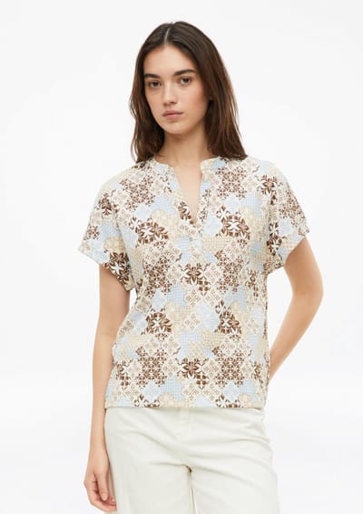 T-shirt Gestructureerd met V-hals Casual Pasvorm Ronde Hals Ruime Hals Dames s.Oliver