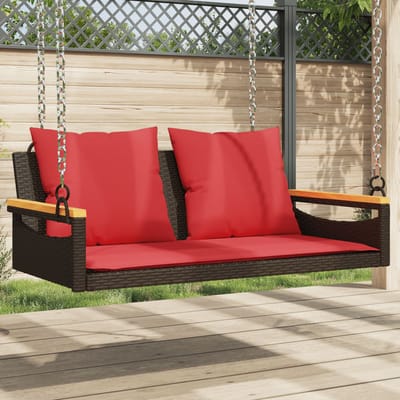 vidaXL - Schommelbank - met - kussens - 109x62x40 - cm - poly - rattan - bruin