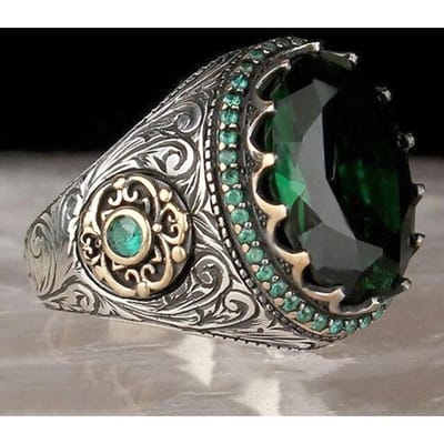 Handgemaakte Turkse Turquoise Kralen Ring Voor Mannen Vrouwen Antieke Zilverkleur Zeeblauw Rode Zirkoon Ring Islamitische Vintage Sieraden 6 -13 6 gray