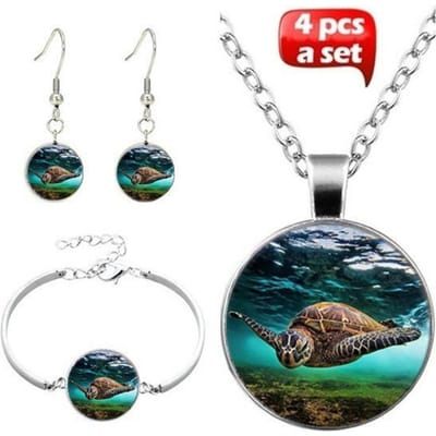 Accessoires Tortue Photo Time Gem Mode Populaire Métal Pendentif Collier Accessoires Ensemble Trois Pièces vert