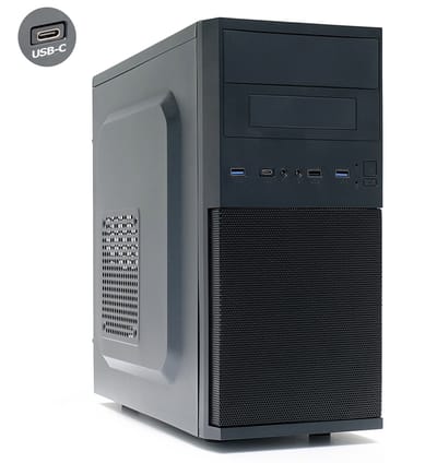Micro-ATX PC Behuizing - Compatibel Micro-ATX/Mini-ITX Moederbord - : 1x USB-C - 2x USB3.0 - 1x USB2.0 - HD Audio - Zwart - Zonder voeding