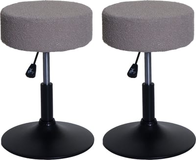Set van 2 krukken MCW-C22, make-upkruk, in hoogte verstelbaar, draaibaar Ø 37 cm Stof Bouclé 450 g/m² MVG ~ taupe