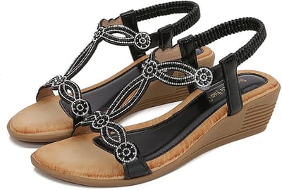 Dailygoody - Zomersandalen - Dames - Sprankelende Strass - Goud/Zilver/Zwart/Grijs - Lage Hak - Bruiloft/Feest - Elegante Sandaalschoenen
