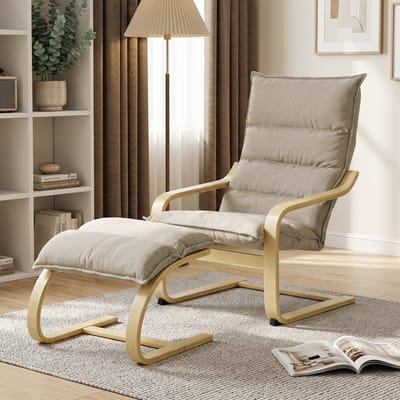 Fauteuil De Salon Met Repose-Pied - Confort D'Assise Exceptionnel - Repose-Pieds Mobile Polyvalent - Beweeglijk Ontspanning - 55x74x102cm - Relaxatie - Woonkamer Beige