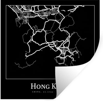 Muurstickers - Sticker Folie - Hong Kong - Kaart - Stadskaart - Plattegrond - 100x100 cm - Plakfolie - Muurstickers Kinderkamer - Zelfklevend Behang XXL - Zelfklevend behangpapier - Stickerfolie