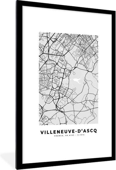 Fotolijst incl. Poster - Plattegrond - Kaart - Stadskaart - Frankrijk - Villeneuve-d'Ascq - 80x120 cm - Posterlijst