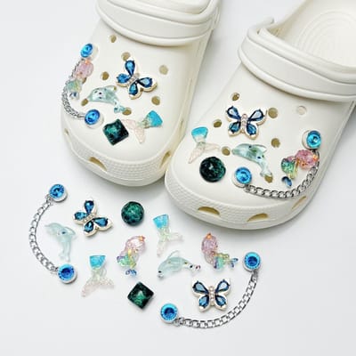 Schoenaccessoires-geschikt voor crocs charms- geschikt voor crocs pins- geschikt voor crocs Accessoires- geschikt voor Crocs Jibbitz-CJ-266 ketting zeemeermin blauwe vlinder