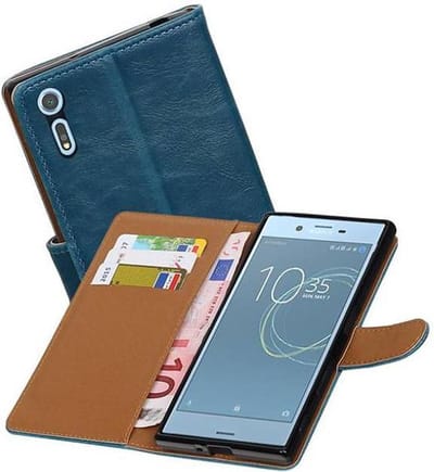 Zakelijke Book Case Telefoonhoesje Geschikt voor de Sony Xperia XZs - Portemonnee Hoesje - Pasjeshouder Wallet Case - Blauw