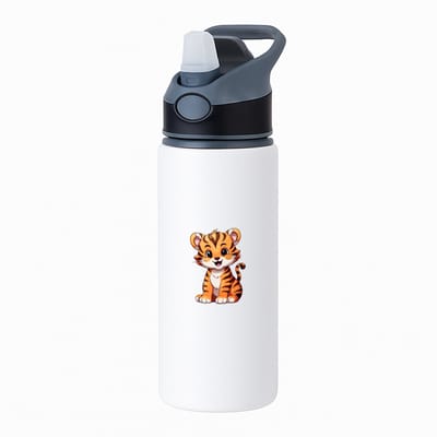 Hacebo® - Tijgers waterfles met rietje zwart - Tijger - Dieren liefhebbers - Katachtigen - dierentuin - koning van de jungle - water fles - 650ML