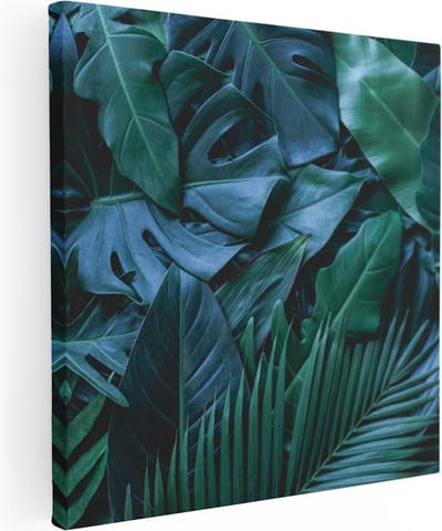 Artaza Canvas Schilderij Botanisch Blad - 30x30 cm - Klein - Muurdecoratie Jungle - Wanddecoratie Planten - Schilderijen Op Canvas Groen