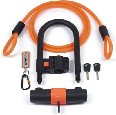 Xolid Fietsslot of scooter slot - 18x24 cm - oranje - kabelslot - beugelslot - met extra kabel - bromfiets