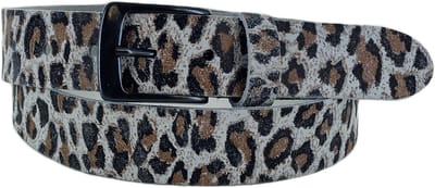 Leren Dames Riem Panterprint | 3.5cm breed | Riemmaat: 85cm (totale lengte: 100cm) | 100% echt leer | Kleur: panter off-white | Nikkelvrije gesp
