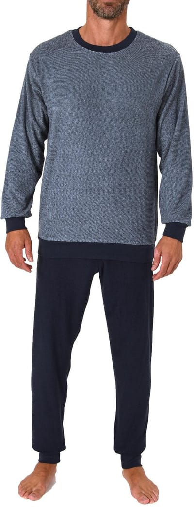 Herenpyjama in badstof met lange mouwen en manchetten in streepjes-look - ook in overmaten