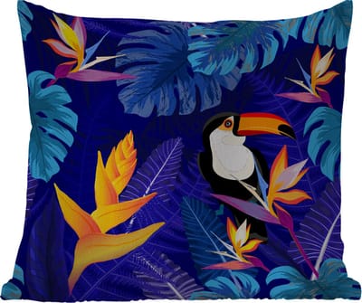 Tuinkussen - Jungle - Toekan - Bloemen - Planten - Kinderen - Paars - Dieren - 40x40 cm - Weerbestendig