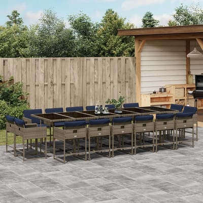 vidaXL - 17-delige - tuinset - met - kussens, - grijs - polyrotan
