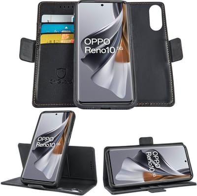 Geschikt voor OPPO Reno 10 / 10 Pro - Book Case Hoesje - Uitneembaar Hoesje - Magnetische Sluiting - Portemonnee Rustic Zwart