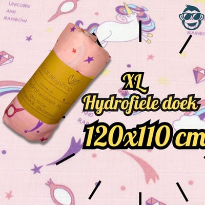 BoefieBoef XL Hydrofiele Doek 120x110cm - Zachte Bamboe Swaddle, Inbakerdoek, Mousseline Doek voor Baby's en Newborns 0 tot 12 maanden - Sprookje - Dubbellaags, Ademend en Absorberend - Kerst en KraamCadeau - Duurzaam - Babydeken - Regenboog Wolken