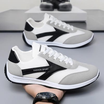 Nieuwe Mesh Schoenen Heren Mode Schoenen Vier Seizoenen Ademend Trendy Retro Casual Sneaker Heren Lichtgewicht Hardloopschoenen 44 white
