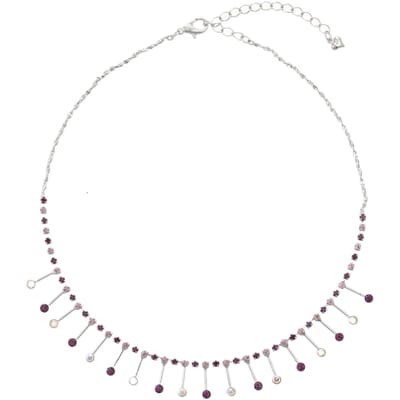 Behave - Zilverkleur ketting met paarse hangers - Avondlook sieraad